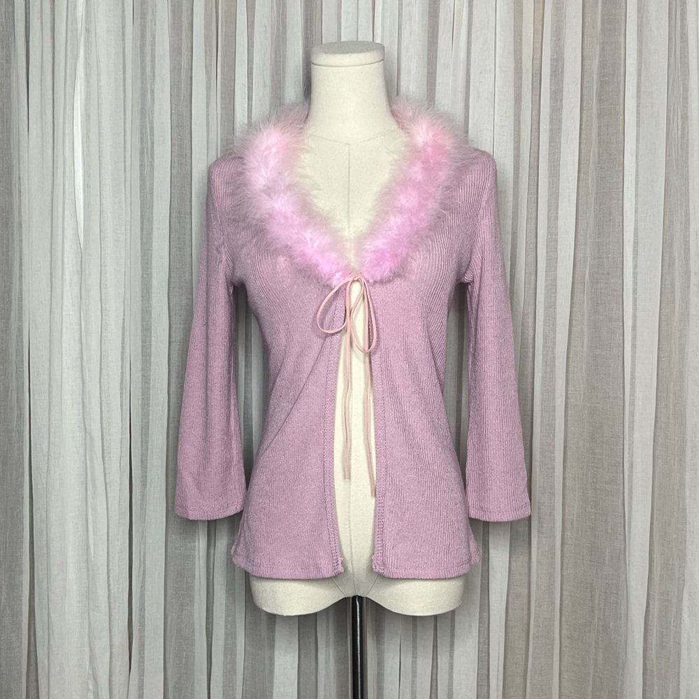 90’s/00’s Vintage Reference Pink Feather Collar Cardigan